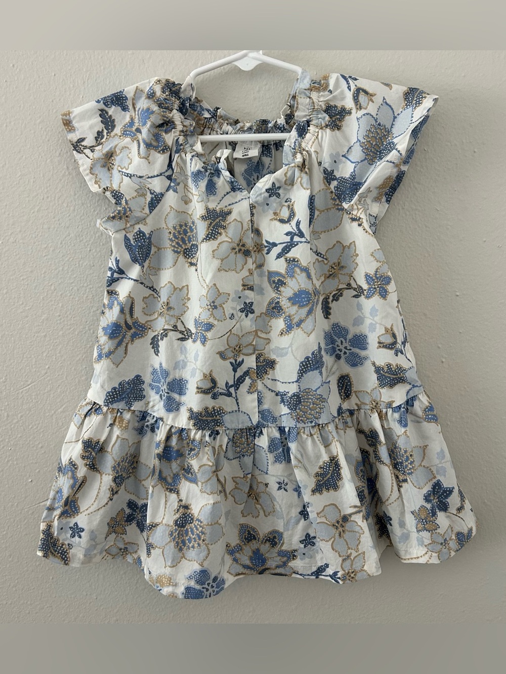 Baby GAP Toddler Dress Ruffle Floral Blue White Flutter Sleeves Size 2 Years NWT